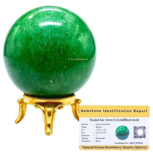 Image of Certified Green Strawberry Quartz Crystal Ball for Meditation - Premium Crystal Vastu Items for Home and Feng Shui Items for Good Luck - Ideal for Pooja Supplies and Spiritual Practices (1.5 inch Inch)