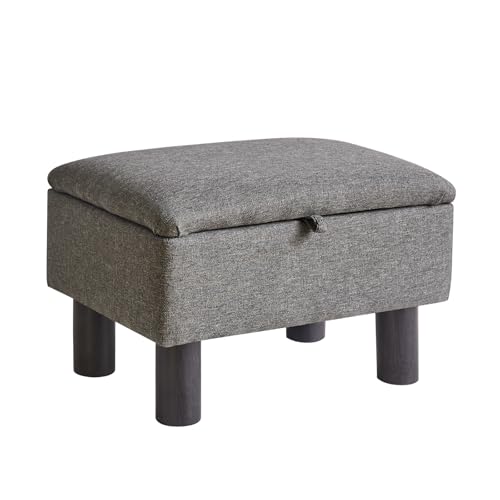 Aibiju Reposapiés Otomano Pequeño con Patas de Madera, Taburete de Lino, Taburete para Cambiar Zapatos, Reposapiés para Sala de Estar, Dormitorio, Entrada, Oficina, Gris Claro, YD-JD1364