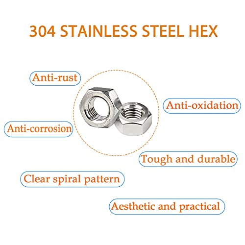Twcc 95 Pcs Assorted Stainless Steel Hex Nuts Assortment Kit M3 M4 M5 M6 M8 M10 Metric Hex Nut Set Hardware #TOP2