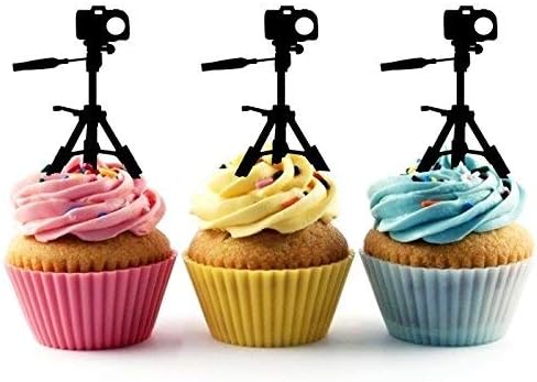 Camera Tripod Silhouette Acrylic Cupcake Toppers 12 pcs