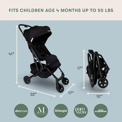 Image of Colugo Compact Stroller+ Lightweight Travel Stroller 16lb, One-Hand Auto-Fold, Multi-Position Recline, for Infants and Toddlers Ages 6 Months to 4 Years, Rain Cover, Backpack and Cup Holder, Black