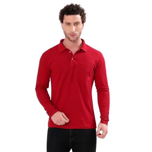 Image of Men's Full Sleeve Collared Soild Color Casual Regular Fit T-Shirt