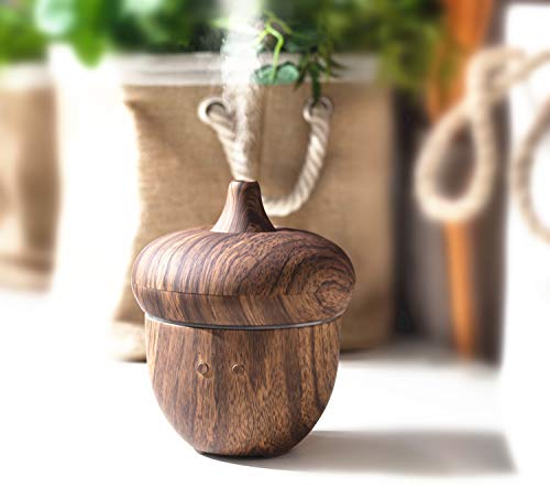 Essential Oil Diffuser 300ml Acorn Wood Grain Aromatherapy Diffuser, Cool Mist Humidifier Waterless Auto Shut-Off 7 Color LED Lights for Yoga,Office,Spa,Bedroom,Gift