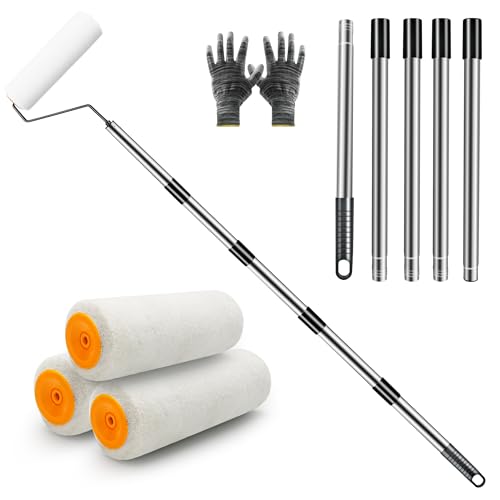 Extendable Paint Roller Kit 3 Pcs 9 Paint Roller with Thickened Detachable Metal Handle 6.6FT Telescopic Roller Extension Splicing Rod for Home Painting Walls and Ceiling