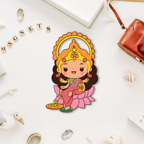 Image of Bhai Please Goddess Laxmi Wooden Fridge Magnet (Pack of 1) |Hindu God, Spiritual, Divine, Devotional, Housewarming Gift and Decorations (Goddess Laxmi)