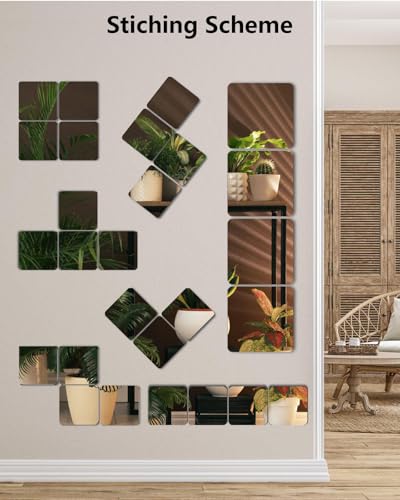 NKJVE Unbreakable Small Wall Mirror Tiles, 4Pcs 10x10 Inch Wall Mirrors Decorative Adhesive Plastic Mirror for Classroom,Peel and Stick On Mirrors for Walls, Toddler Kids Shatterproof for Walls Decor