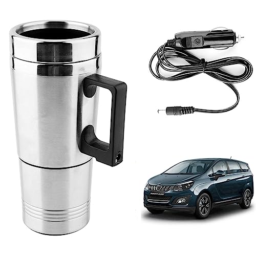 Image of Oshotto 12V Stainless Steel Car Heating Kettle /Mug, Travel Friendly electric Tea /Coffee maker Compatible with Mahindra Marazzo (300ml) - Silver