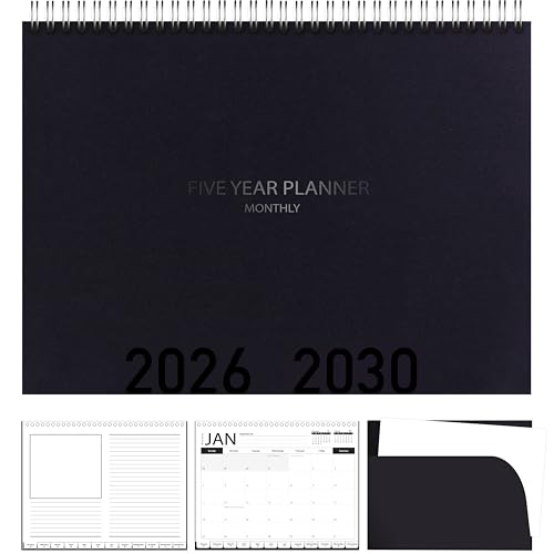 5-Year Calendar Planner 2026-2030 Monthly Schedule Organizer Flip Calendar Diary with Tabs Spiral Bound Top Black 8 Wide x 11 Long