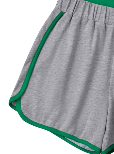 Image of Girls Summer Outfits Two Piece Graphic T Shirt and Shorts Sets Activewear Green Grey 7-8Y
