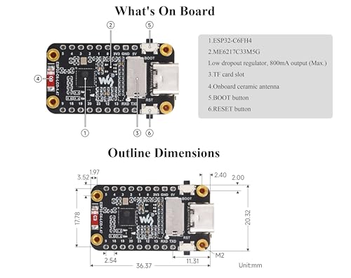 Image of ESP32-C6 Microcontroller Board with 1.47inch LCD Display 172x320 262K RGB Color, with Colorful RGB LED, Support W-iF-i & BLE, ESP32-C6 Suitable for AIoT Applications
