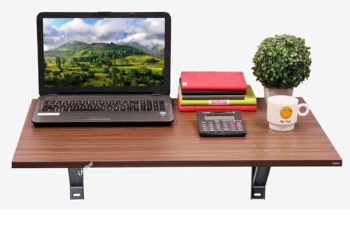 Image of Captiver Mediumelara Engineered Wood Wall Mount Foldable Study Side Table (80X53 CM Walnut) Stand Computer Office Living Room Decoration Kichen Items Organizer