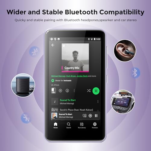 Image of innioasis 16GB MP3 Player with Bluetooth and WiFi, MP3 Player for Kids with Spotify, Spotify Kids, Pandora, Audible, 4.0 inch Touch Screen Music Player with Parental Controls, Up to 1TB (Purple)