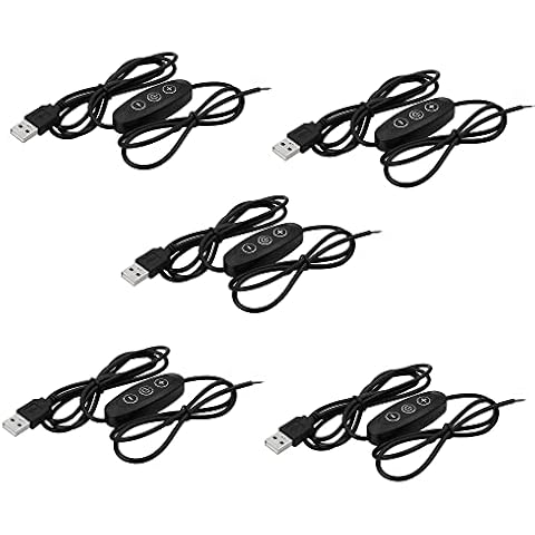 SinLoon USB Male with ON/Off Switch to Stripped Ends, USB 2.0 9-Speed Dimming Switch Power Cable, for LED Strips Little Table Lamp and Other 5V Devices 5PCS (1.5M/4.9FT) Cover