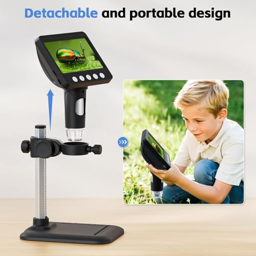 Image of 4.3 inch Digital Microscope for Adults, SKYEAR Coin Microscope 1000X Magnification with 8 Ajustable LED Fill Lights, USB Microscope for Windows /MacOS, Coin Collection Supplies-Black