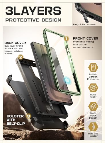 Image of SUPCASE for Samsung Galaxy S25 Ultra Case with Stand (Unicorn Beetle Pro), [2 Front Frames] [Built-in Screen Protector & Belt-Clip] Military-Grade Protection Phone Case for S25 Ultra 6.9 Inch, Guldan