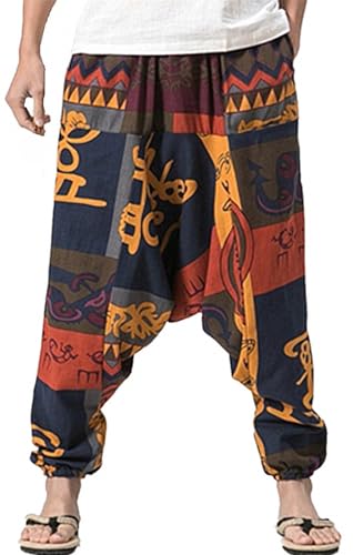 perdontoo Mens Womens Harem Pants Loose Fit Boho Yoga Hippie Aladdin Drop Crotch Trousers