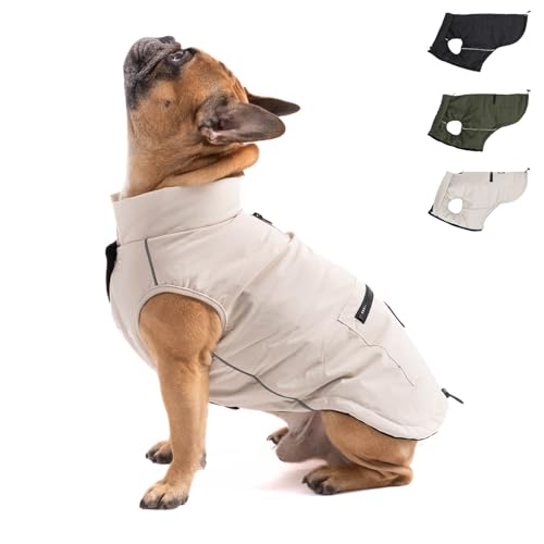 PAW WOW Toni Hundejacke | Winter Hundemantel mit Bauchschutz | Hundeweste für große & kleine Hunde (Beige, XXL)
