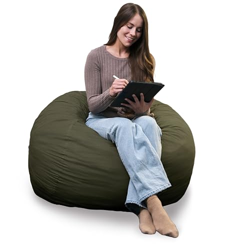 Image of Big Joe Fuf 4Ft Foam Bean Bag Chair with Removable Cover for Kids, Teens, Forest Green Velveteen, Durable Woven Polyester, 4 Foot Large Reading and Gaming Seat | Premium Shredded Foam Filled, Velveteen, Adult-Sized Comfortable Seating, Supports Up to 300 lbs