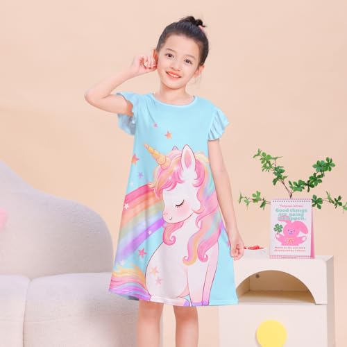 ICOSY Girls Nightgowns Toddler Girls Pajamas Flutter Sleeve Princess Nightgown Clothes for Girl Casual Dress2