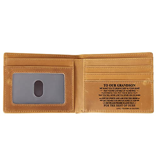 Engraved Mens Bifold Wallet Personalized Leather Wallet for Men, to My Husband Son Grandson Card Cases Money Organizers Wallet (To Our Grandson from Grandma & Grandpa)2
