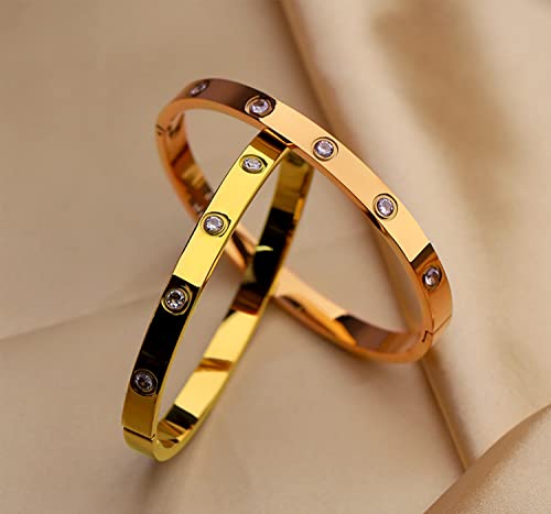 A D. Allen & Danmi. Ad Jewelry 18 K Gold Plated Love Bangle Bracelet Stone Stainless Steel Bangle For Love (3 Sets(Rose Gold,Gold,Silvery)) #TOP4