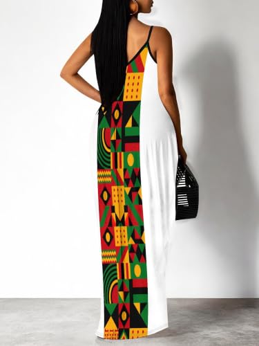 Image of Women's Summer Maxi Dress Spaghetti Strap Floral Boho Beach Long Sundress with Pockets