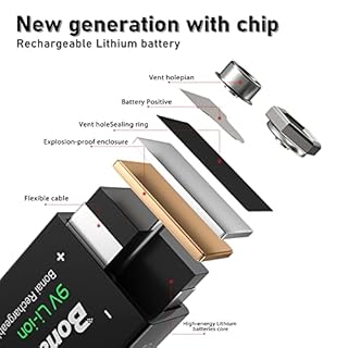 BONAI 9V Batteria Ricaricabile 600mAh Lithium Pre-caricate Pile Ricaricabili 9V da 1200 cicli Senza l'Effetto della Memoria Anche è Auto-Scarica Bassa Confezione da 4 Pezzi