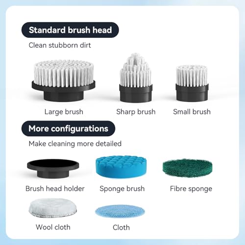 Image of Electric Spin Scrubber,Cordless Cleaning Brsh, Shower Scrubber with 7 Replaceable Brush Heads, Bathroom Scrubber with Detachable Long Handle