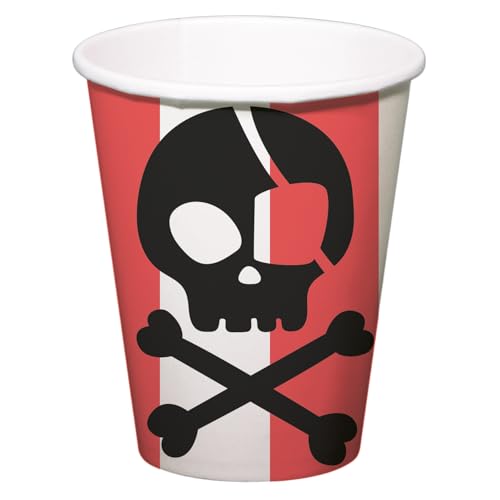 Folat 27467 Lot de 8 gobelets décoratifs pirate pour fête d'anniversaire d'enfant - 250 ml - Pour fête pirate - Pour fille et garçon