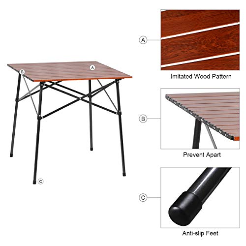 PORTAL-Lightweight-Aluminum-Folding-Square-Table-Roll-Up-Top-4-People-Compact-Table-with-Carry-Bag-for-Camping-Picnic-Backyards-BBQ-Brown