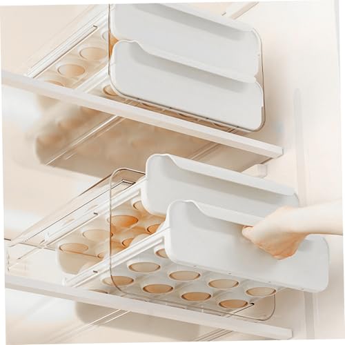 Contenedor de huevos de plástico transparente con 32 cuadrículas y manijas para nevera 5