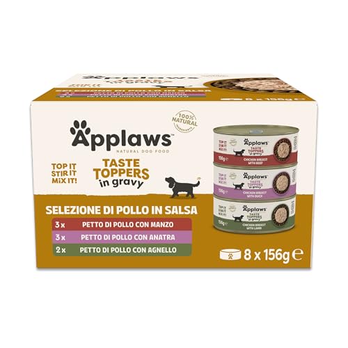 Applaws Cibo Umido Naturale per Cani – Filetti di Pollo e Carne in Salsa, Senza Cereali, 8 x 156g Lattine
