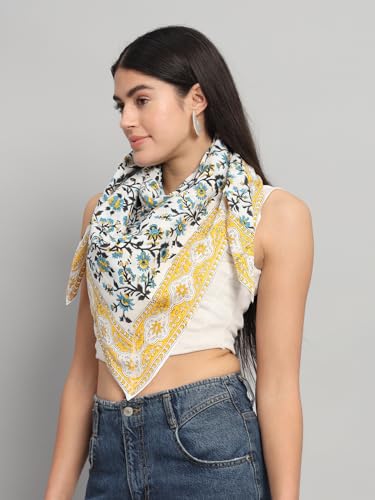 Image of Ravaiyaa - Attitude is everything Sanganer Hand Block Printed Scarves Pure Cotton Scarf Square Hijab Dupatta 40 inch X 40 inch Inch