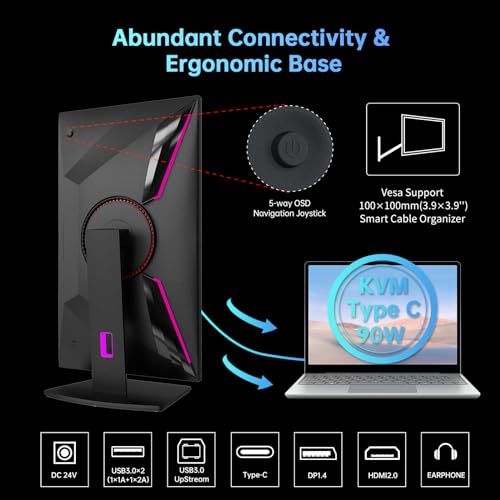 Image of KTC Mini LED Monitor 27 Inch, HDR1000 1440P 165Hz 144Hz Gaming Monitor,Built-in Speakers, Type-C 90W, HDMI /DP /USB,Swivel /Height /Pivot /Tilt Adjustable, VESA, 2K PC Monitor for Gamer & Designer