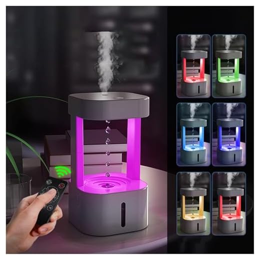 Anti Gravity Water Droplets Air Humidifier, 7 Colorful Anti Gravity Cool Mist Diffuser Humidifier Essential Oil Diffuser Levitating Water Drops Auto-Off Air Aroma Night Light for Bedroom Office Home