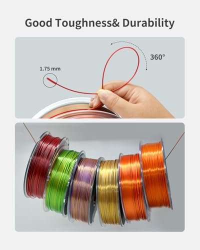 Image of Silk PLA Filament 1.75mm Dual Color Green Red 1KG, Metal-Like Shiny 3D Printer Filament, Precision ±0.02mm, Neatly Wound, No Clog /Bubble, Durable, Excellent Layer Adhesion, Fits Most FDM Printers