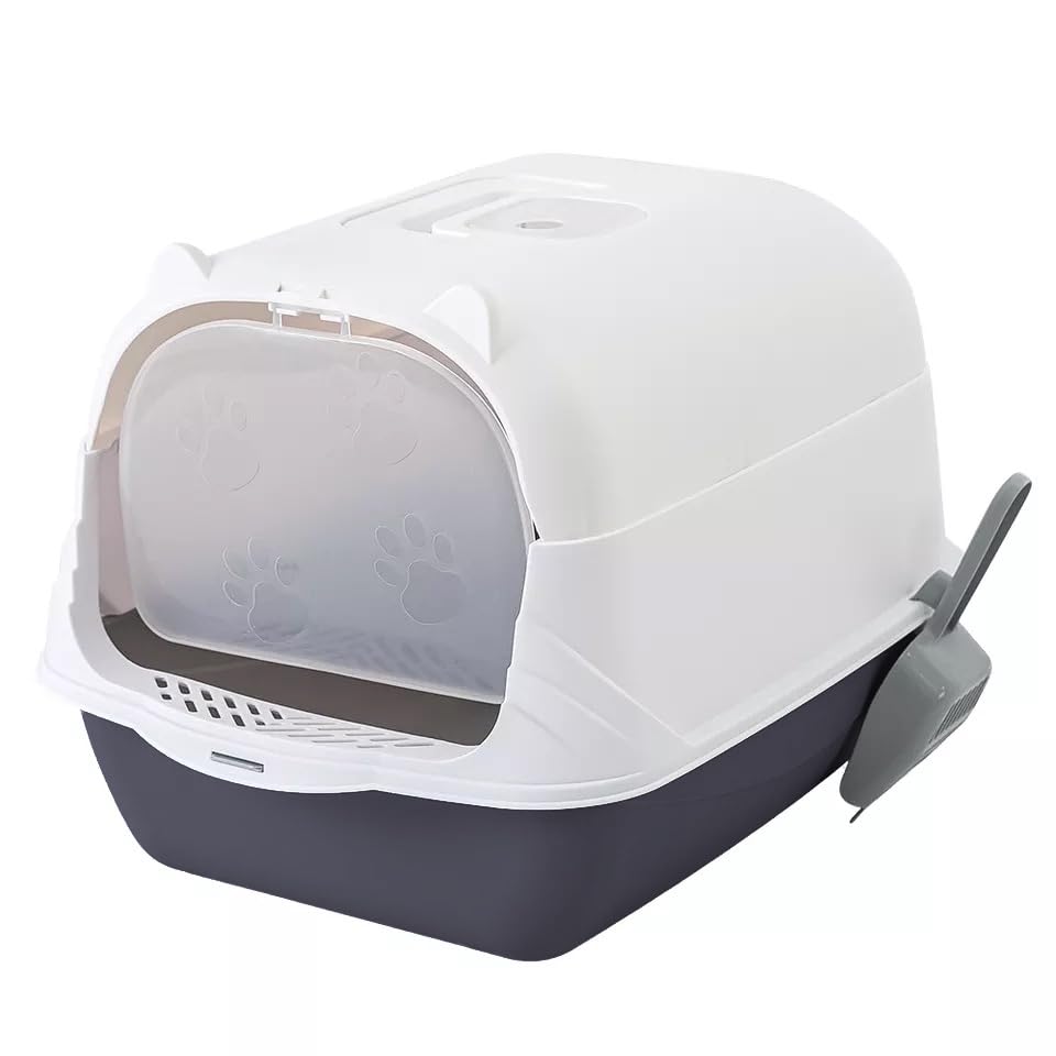 Image of 24x7 eMall Black Cat Litter Box Cat Litter Tray with Dome and Scoop with Foul Smell Absorber 18 x14 x14 Inch (45x35x35Cm)