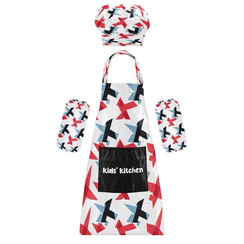 Bulletgxll Airplane Pattern Kids Apron and Chef Hat Set Adjustable Bib Aprons with Pockets for Cooking Baking Painting