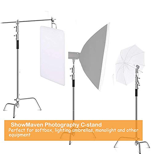 Image of ShowMaven 2 Packs Heavy Duty C-Stand Light Stand with 4ft /120cm Holding Arm & Grip Heads for Studio Video Reflector, Monolight and Other Photographic Equipment