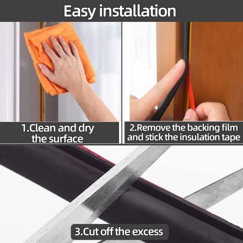 Image of ESUFEIR Door Seal Strip Self Adhesive Rubber Door Insulation Weather Strip for Windows and Doors Sound Proofing D Shape Seal for Door Frame Gap Blocker Black