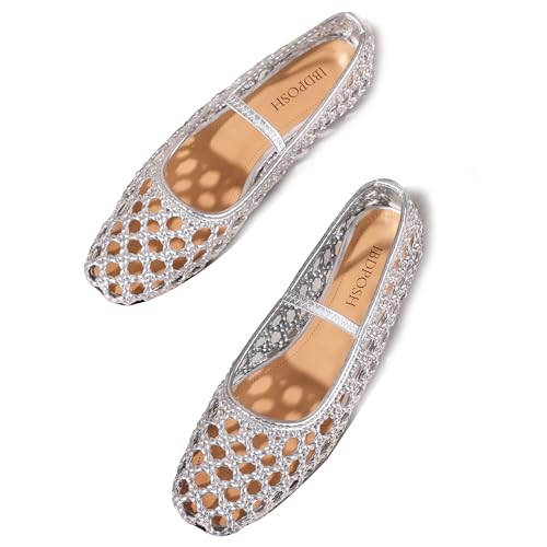 Image of Woven Mesh Ballet Flats Shoes for Women with Elastic Strap Square Toe Breathable Slip On Flat Mary Janes Dress Casual Shoes