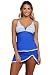 REKITA Womens Swimsuit Halter Tankini Top and Skort Bottom Set Bathing Suits (2XL, Blue-White Lace)