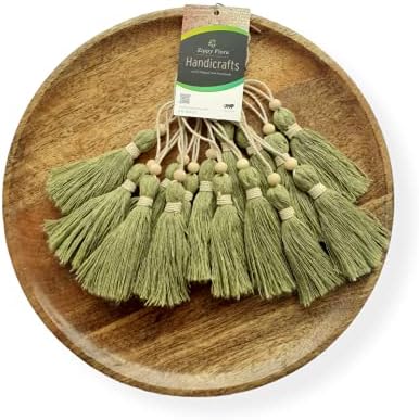 Zippy Flora Mini Cotton Tassels for Dress/DIY/Craft Project/Cushion/Throws & Decor (with Wooden Beads (Pack of 12), Seagreen)
