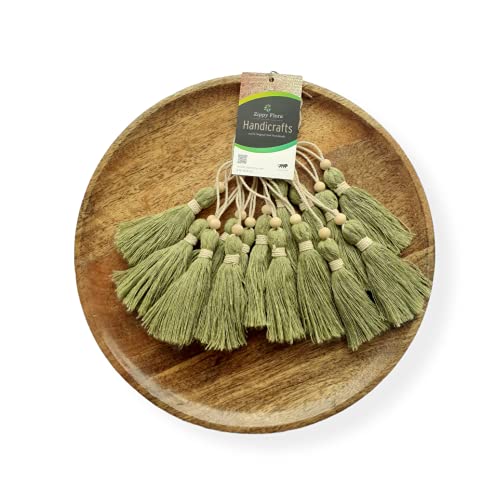 Zippy Flora Mini Cotton Tassels For Dress/Diy/Craft Project/Cushion/Throws & Decor (With Wooden Beads (Pack Of 12), Seagreen) #TOP1