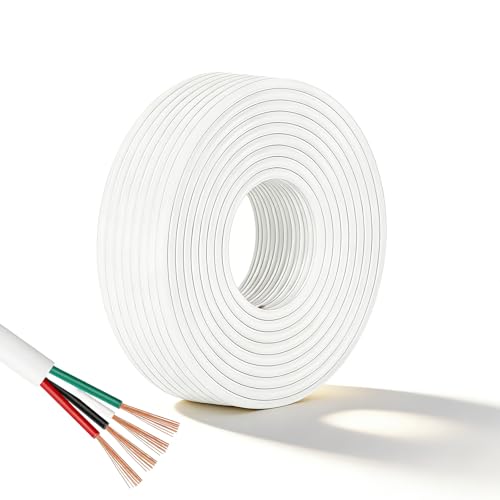 Cable Eléctrico 10M Blanco 4 Hilos, Cobre Puro 28AWG Flexible PVC, Diámetro Exterior 3.0MM (Real 2.9MM), Anti-Oxidación 300V/80℃, para Instalación Extensión Electrodomésticos Baja Potencia Entornos Se