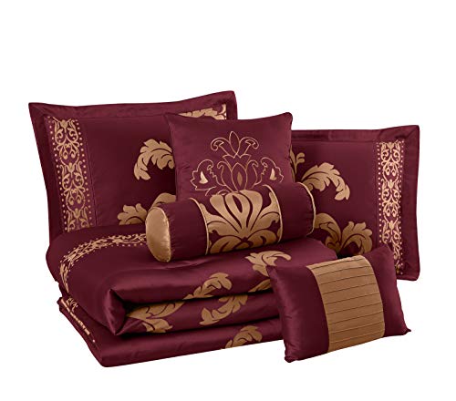 Chezmoi Collection 7-Piece Jacquard Floral Comforter Set (California King, Maroon) #TOP2