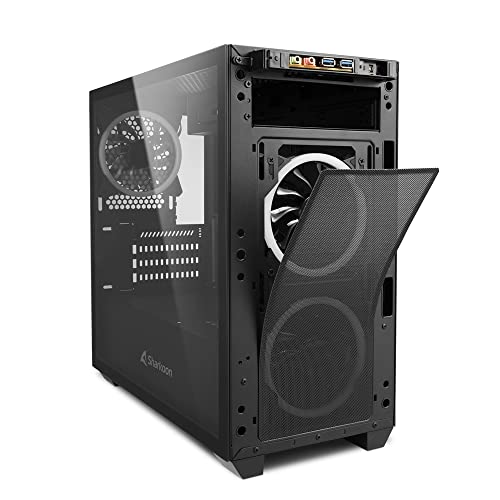Image of Sharkoon V1000 RGB Mid Tower PC Computer Case I Support Mini-ITX, Micro-ATX Motherboard I Side Panel Tempered Glass with 3 x 120 mm Addressable RGB Fan (pre-Installed) - Black
