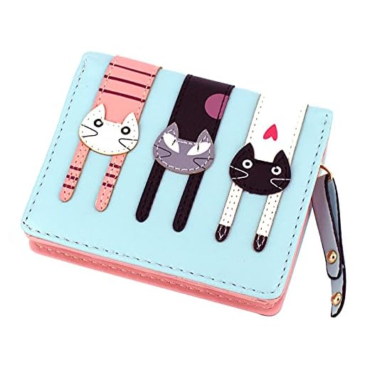 Valentoria® Birthday Gifts for Women's Mini Faux Leather Bifold 3 Cat Design Clutch Wallet (Teal Blue)