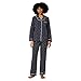 Amazon Essentials Damen Pyjama-Set aus Baumwoll-Stretch-Popeline, langärmeliges Hemd mit Knopfleiste und Hose, Marineblau, Elfenbeinfarben, Gepunkt, L