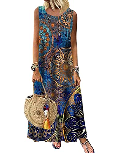 Minetom Kleid Damen Boho Blumendruck Sommerkleid Ärmellos Lang Elegant...